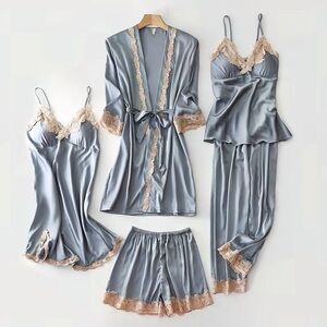 Elegant Gray Women's Satin Sleepwear Set